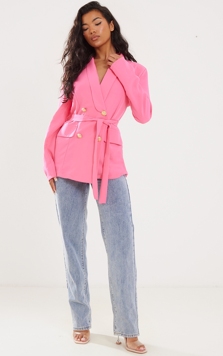Pink Lightweight Double Breasted Belted Blazer image 3