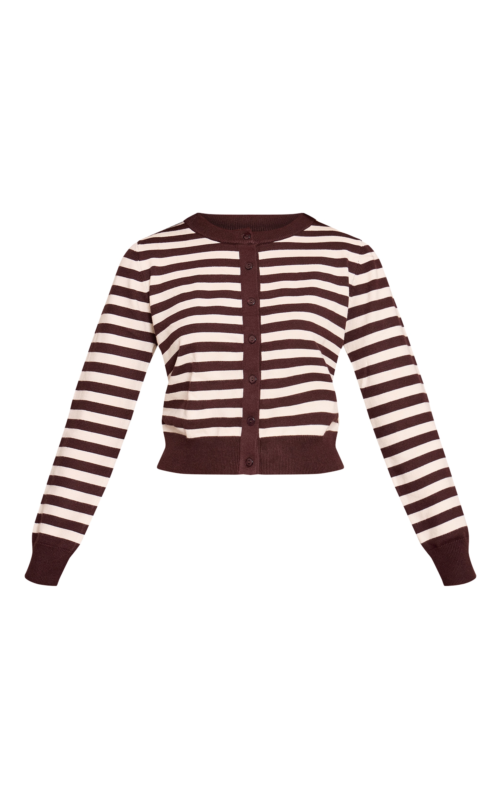Chocolate Striped Button Up Compact Knit Cardigan image 5
