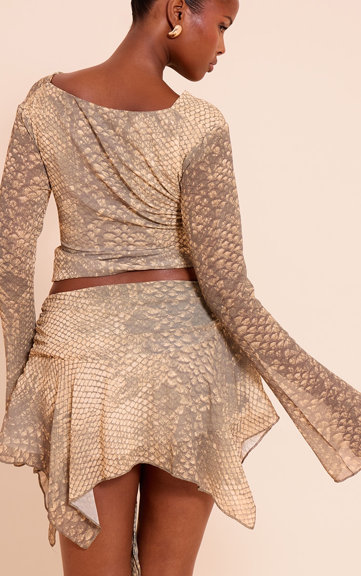 Stone Snake Print Chiffon Tiered Mini Skirt image 3