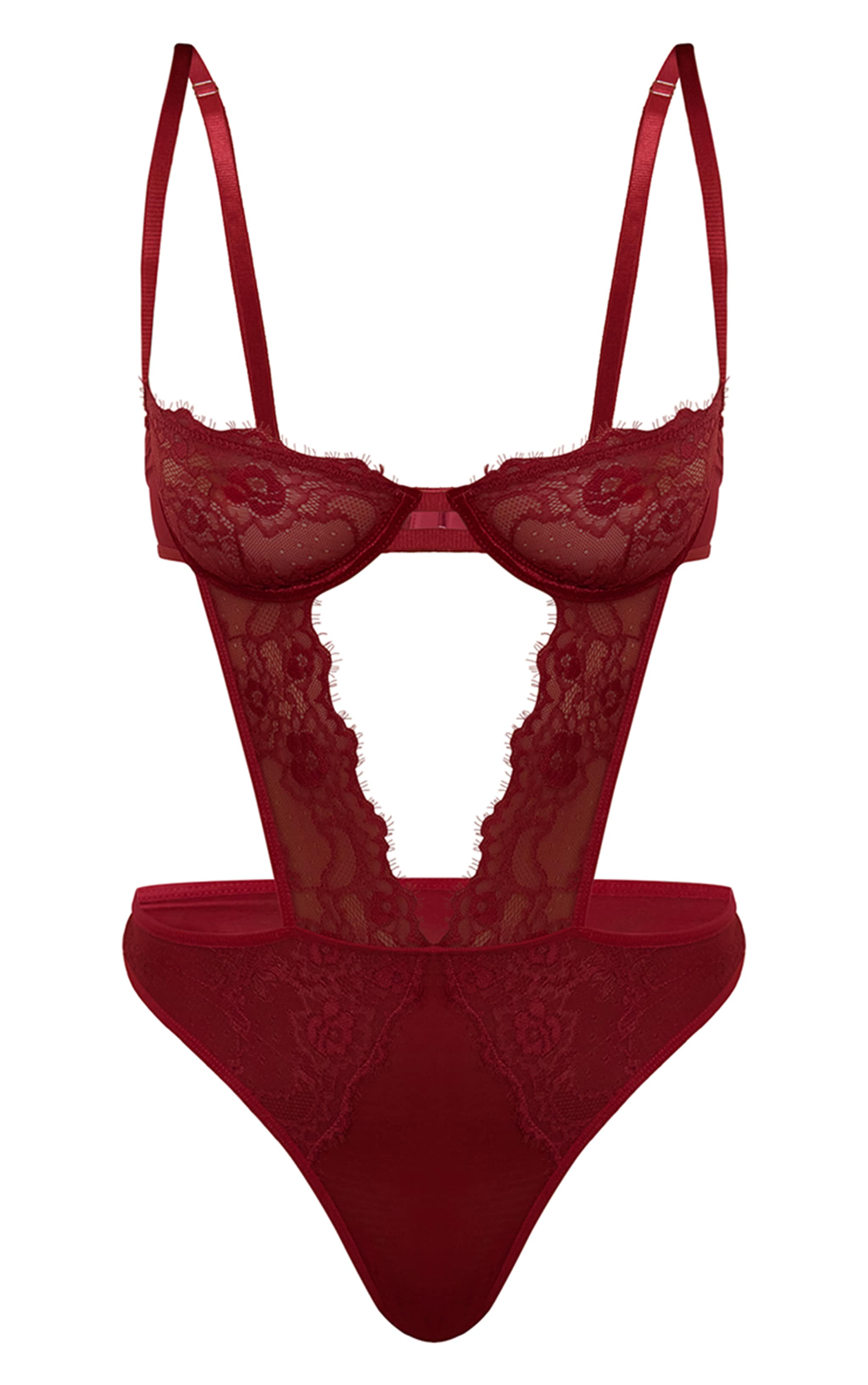 Red Bra Cut Out Detail Bodysuit  image 6