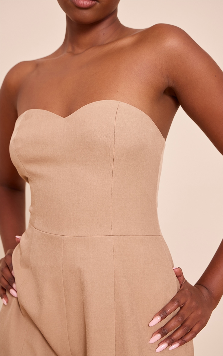Sand Woven Sweetheart Neck Detail Romper image 4