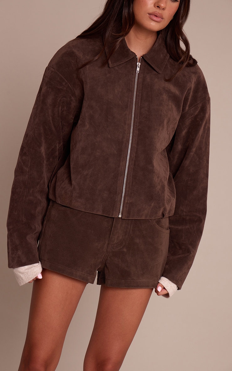 Dark Brown Suede Tailored Shorts image 2