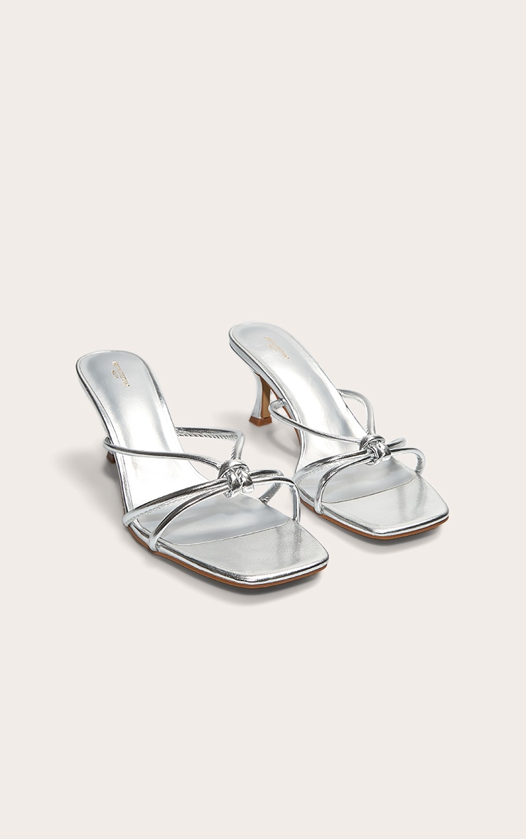 Silver Wide Fit Pu Square Toe Knotted Heel Mules image 2