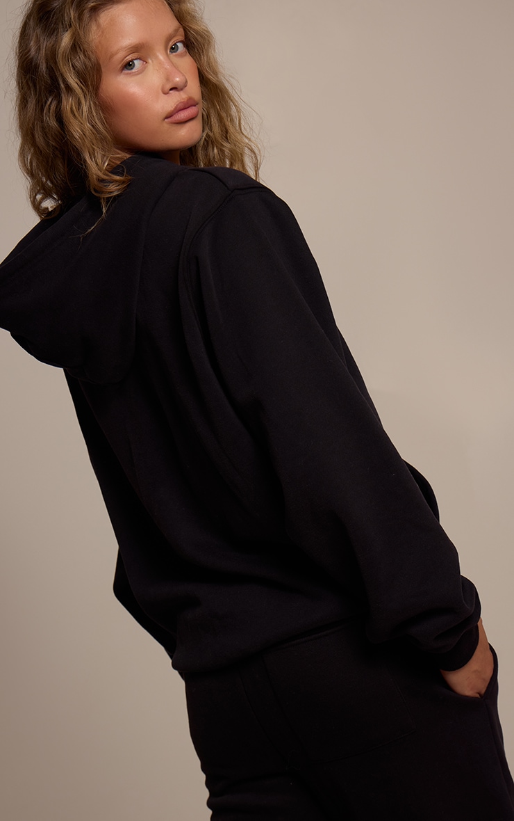 Hoodie oversize en coton polaire noir à zip image 2