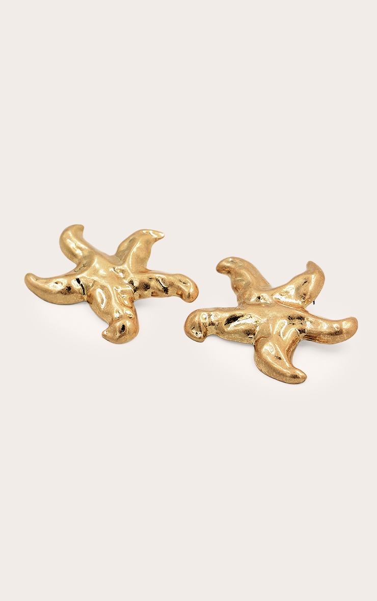 Gold Brushed Textured Oversized Starfish Stud Earrings image 3