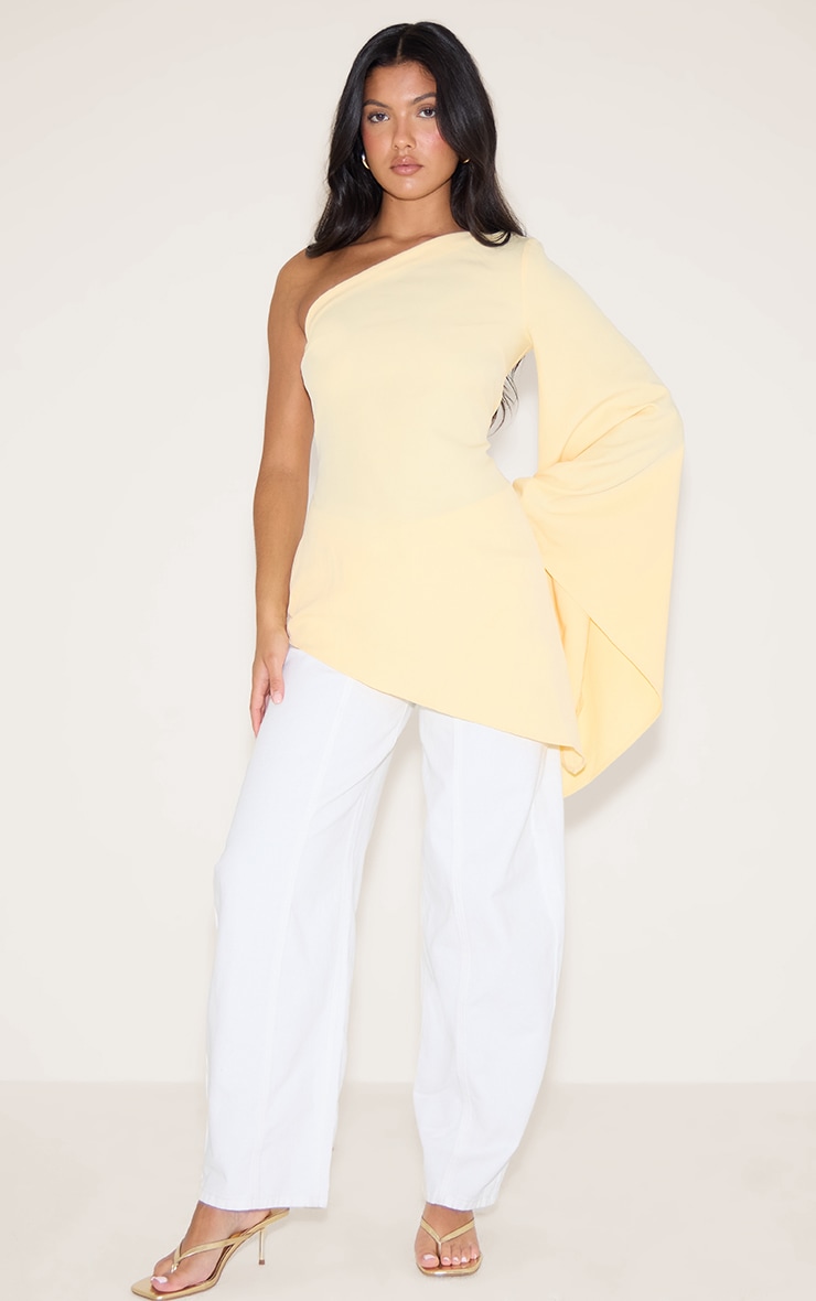 Butter Yellow Woven Asymmetric Flare Sleeve Long Top image 3