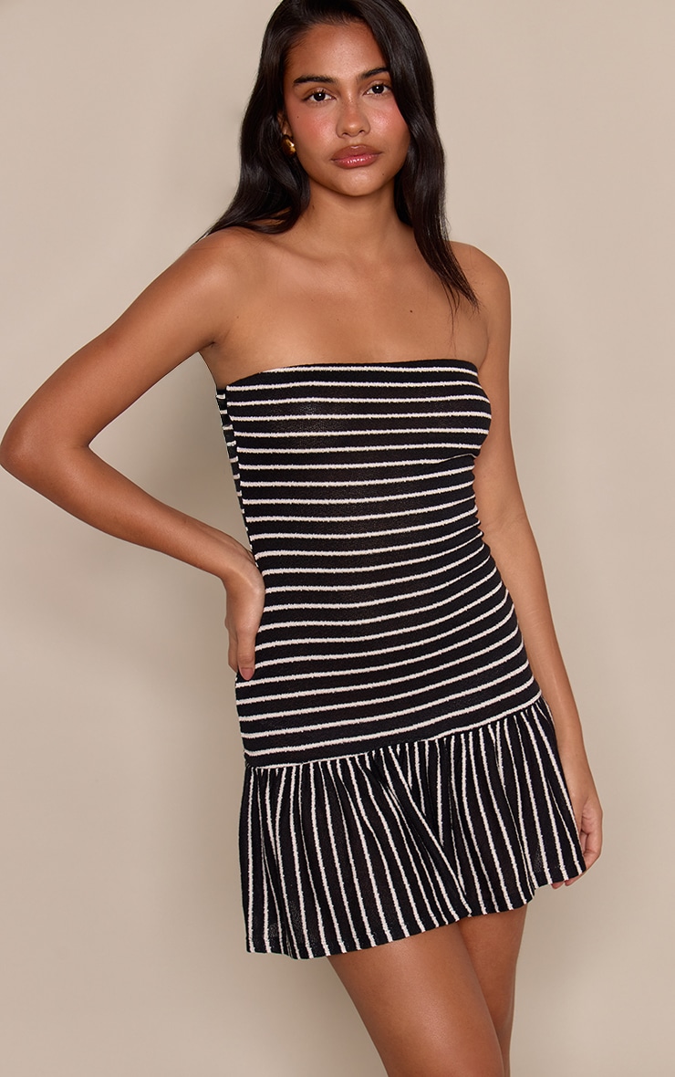 Black Striped Bandeau Mini Dress