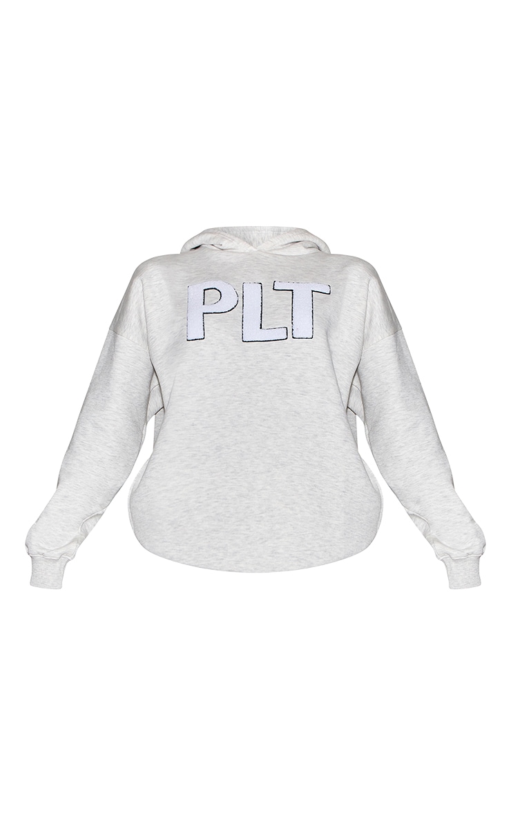 Ash Grey Plt Borg Applique Oversized Hoodie image 5