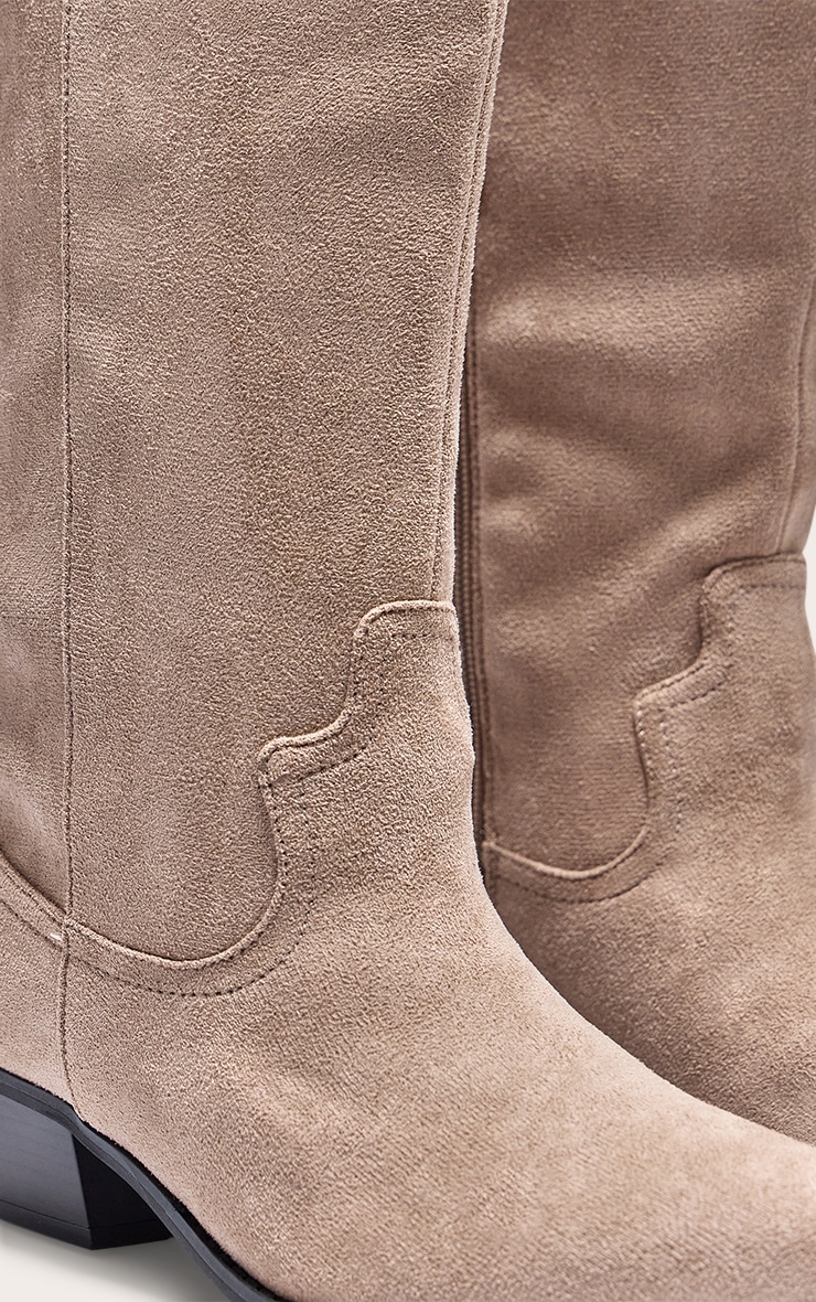 Taupe Faux Suede Point Toe Knee High Western Boots image 4