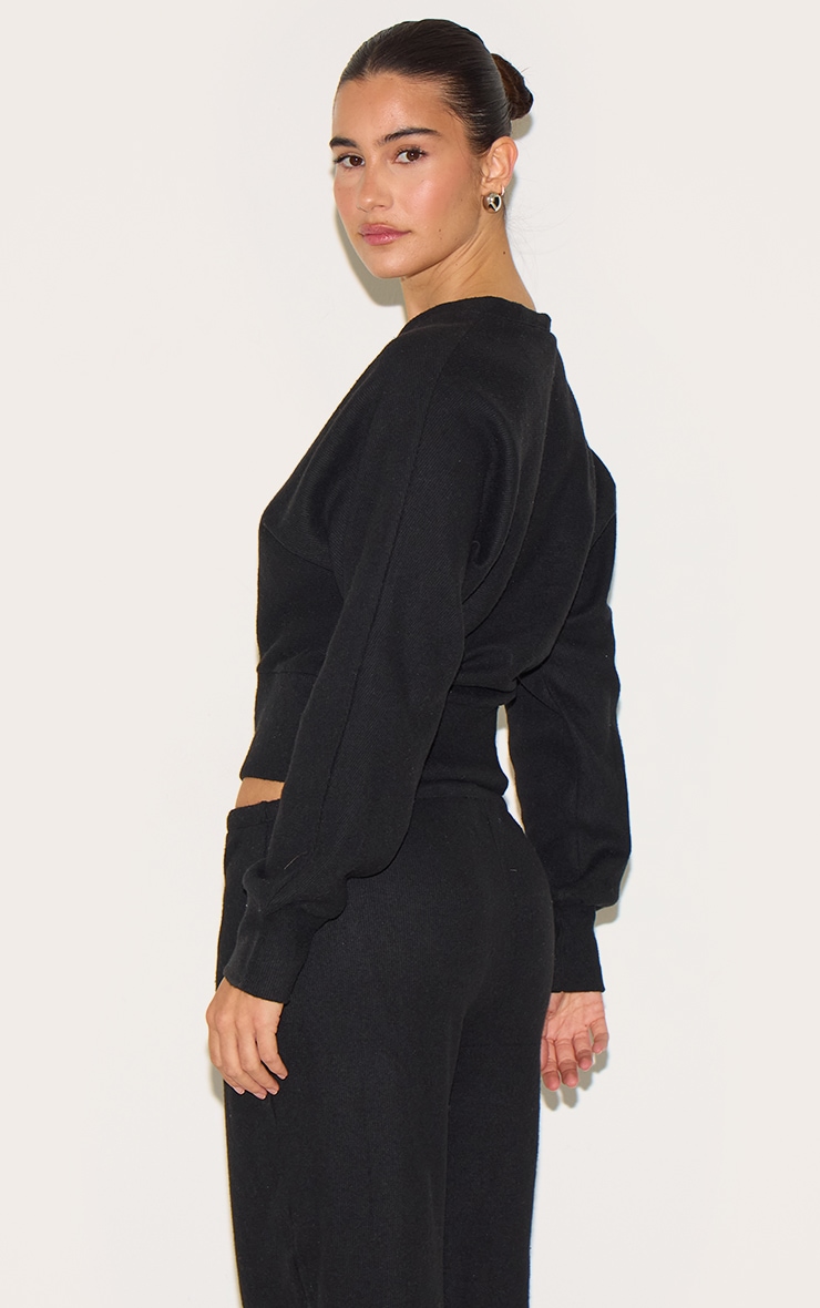 Cardigan côtelé doux noir à boutons image 2