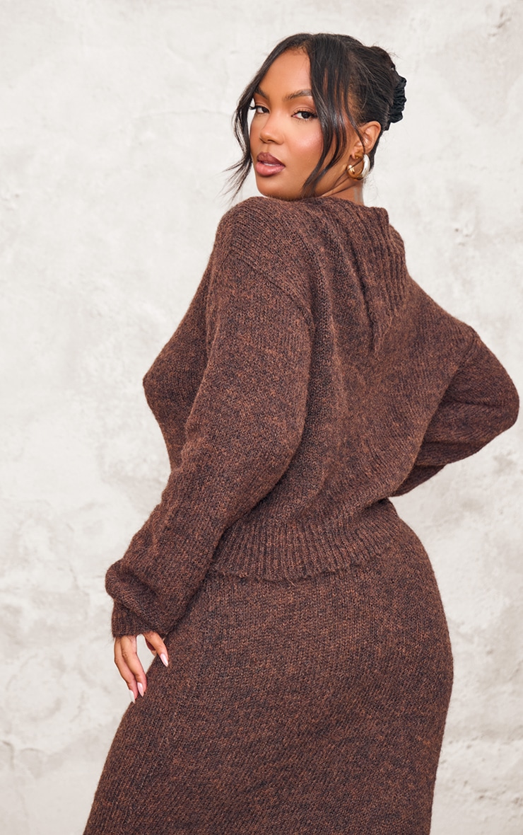 Plus Chocolate Marl Knit Asymmetric Overlay Jumper image 2