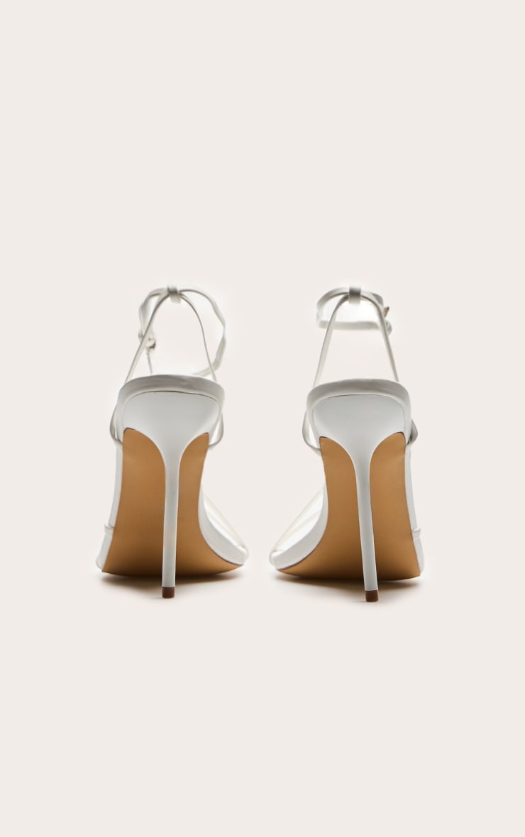 White Pu Round Toe Asymmetric High Stiletto Heeled Sandals image 4