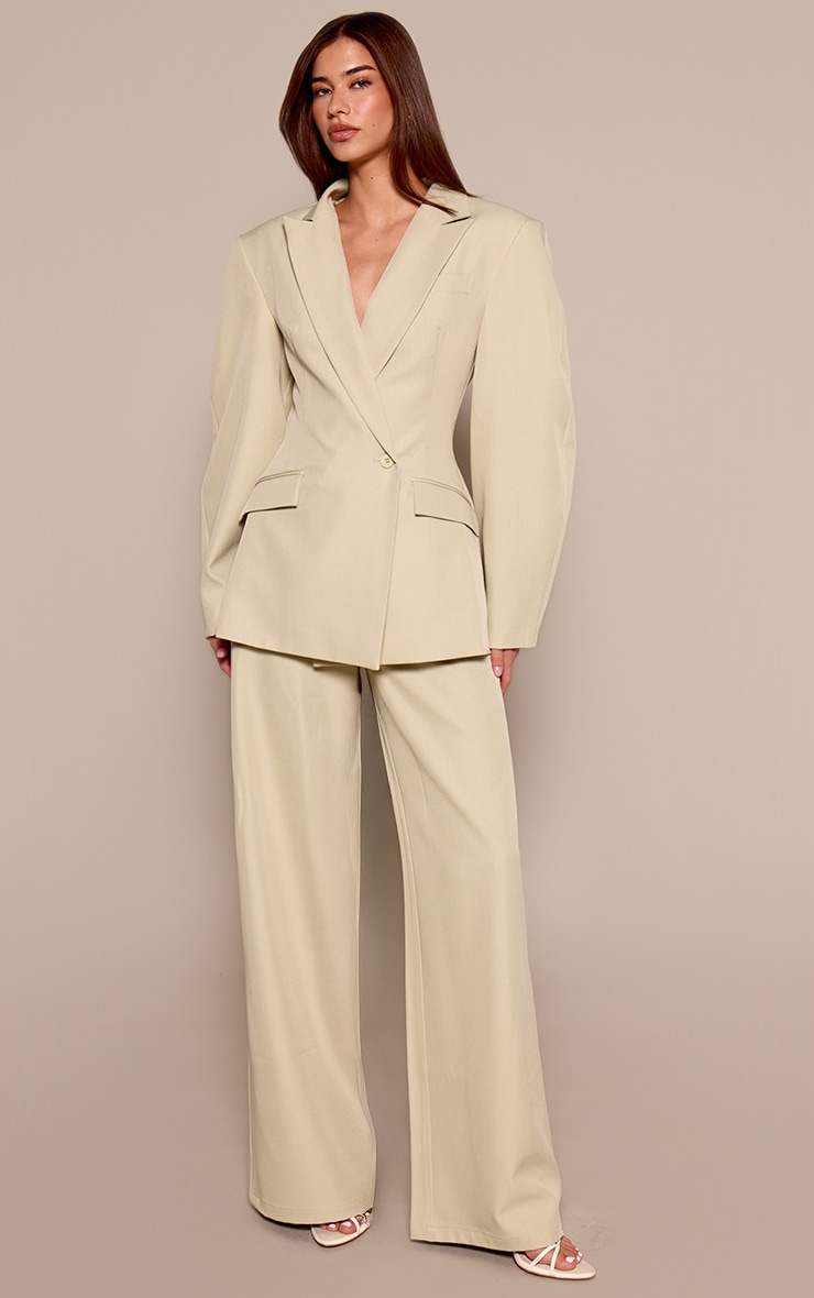 Sage Green Woven High Waist Tailored Pants image 1