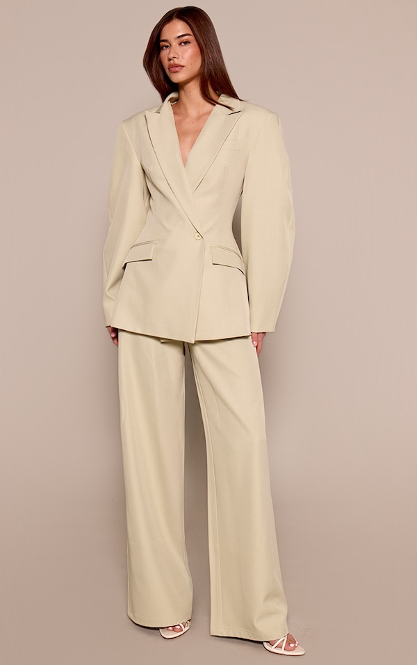 Sage Green Woven High Waist Tailored Pants