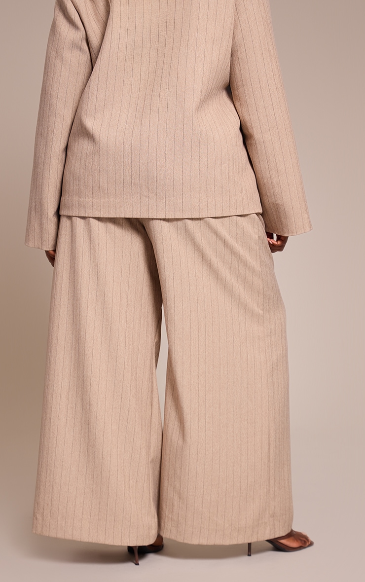 Plus Taupe Pinstripe Pleated Wide Leg Pants image 3