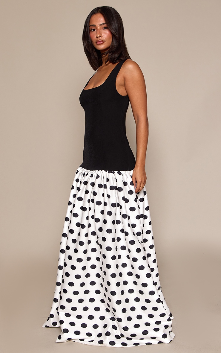 Petite Polka Dot Contrast Woven Gathered Hem Maxi Dress image 3