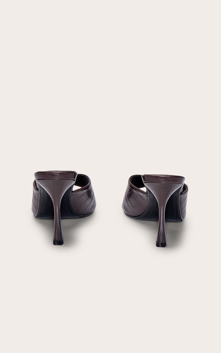 Chocolate Croc PU Heeled Mules image 4