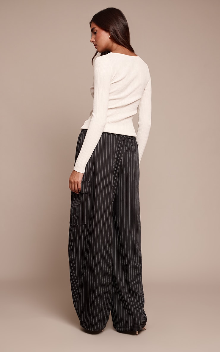 Black Pinstripe Woven Wide Leg Cargos  image 3
