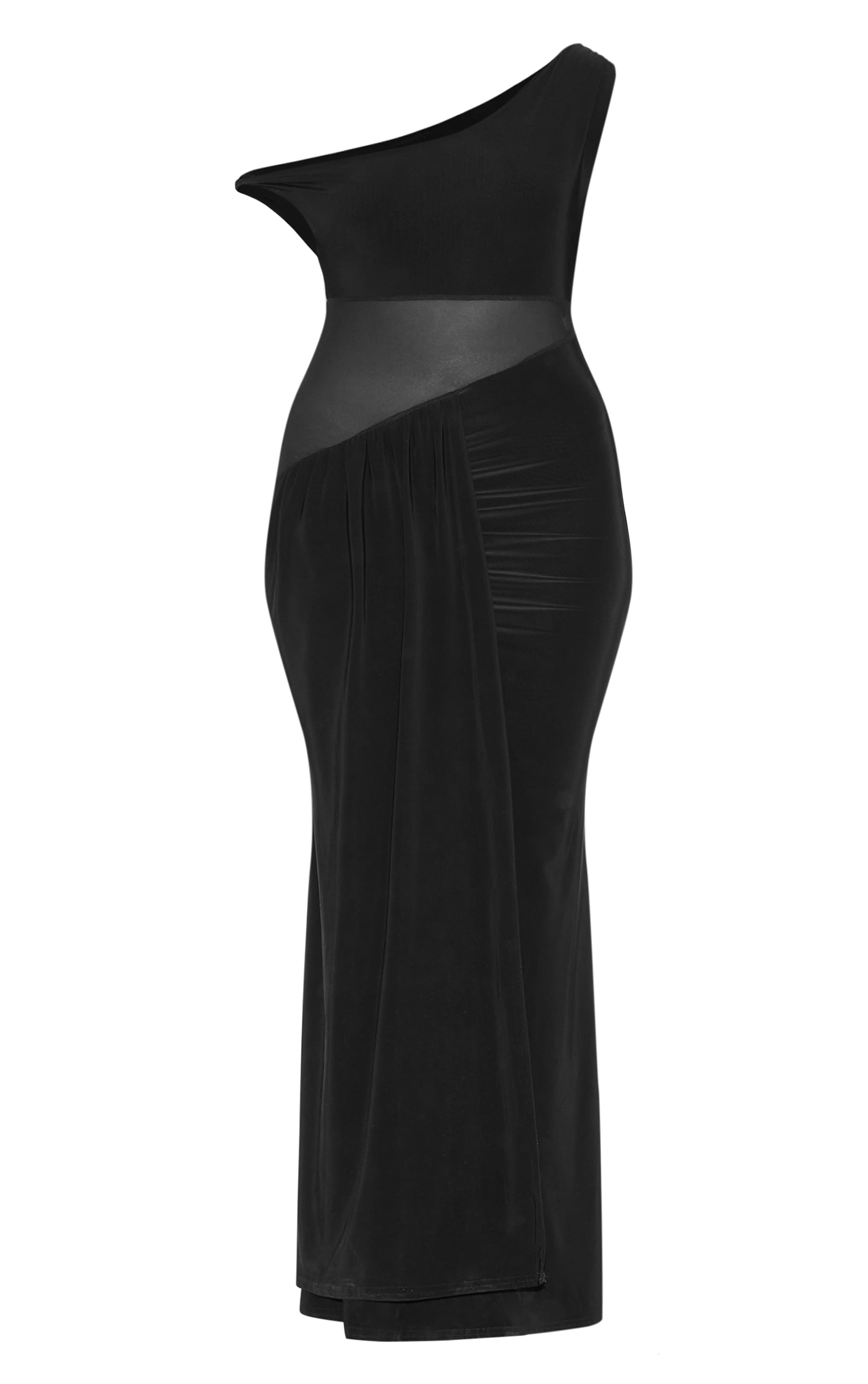 Black Slinky Asymmetric Mesh Cut Out Maxi Dress image 5