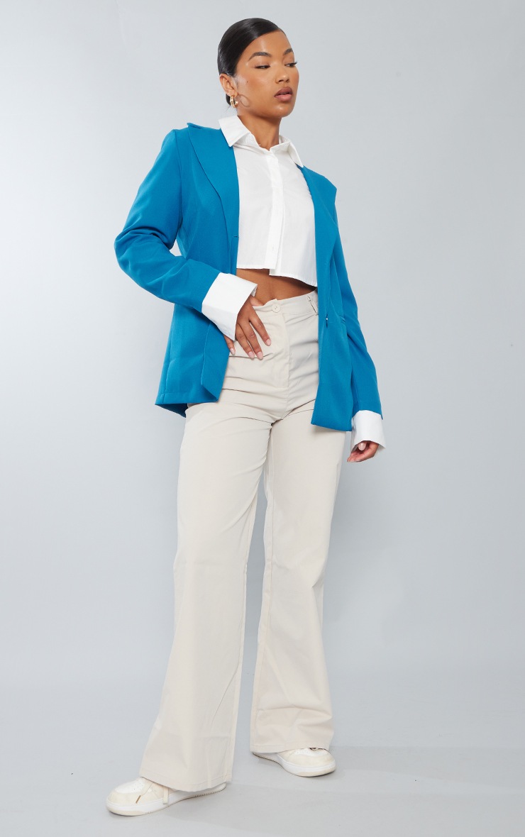 Teal Fitted Structured Basic Blazer image 3