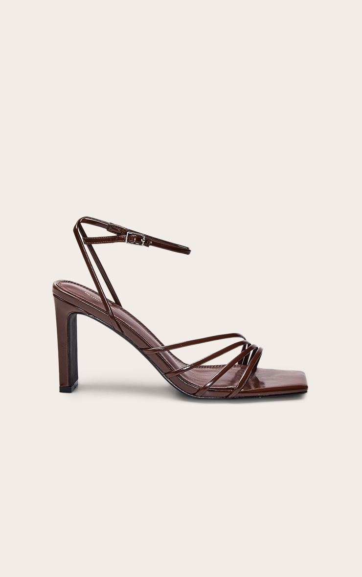 Chocolate Thin Strap Square Toe Slim Block Heeled Sandal image 2