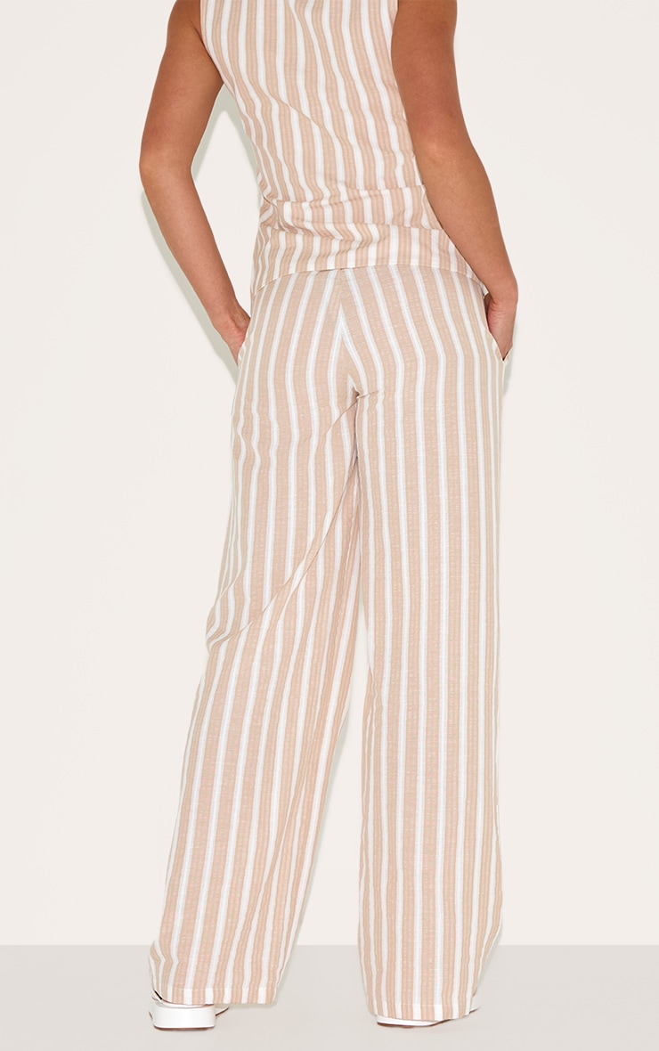Tall Sand Linen Look Striped Drawstring Wide Pants image 3