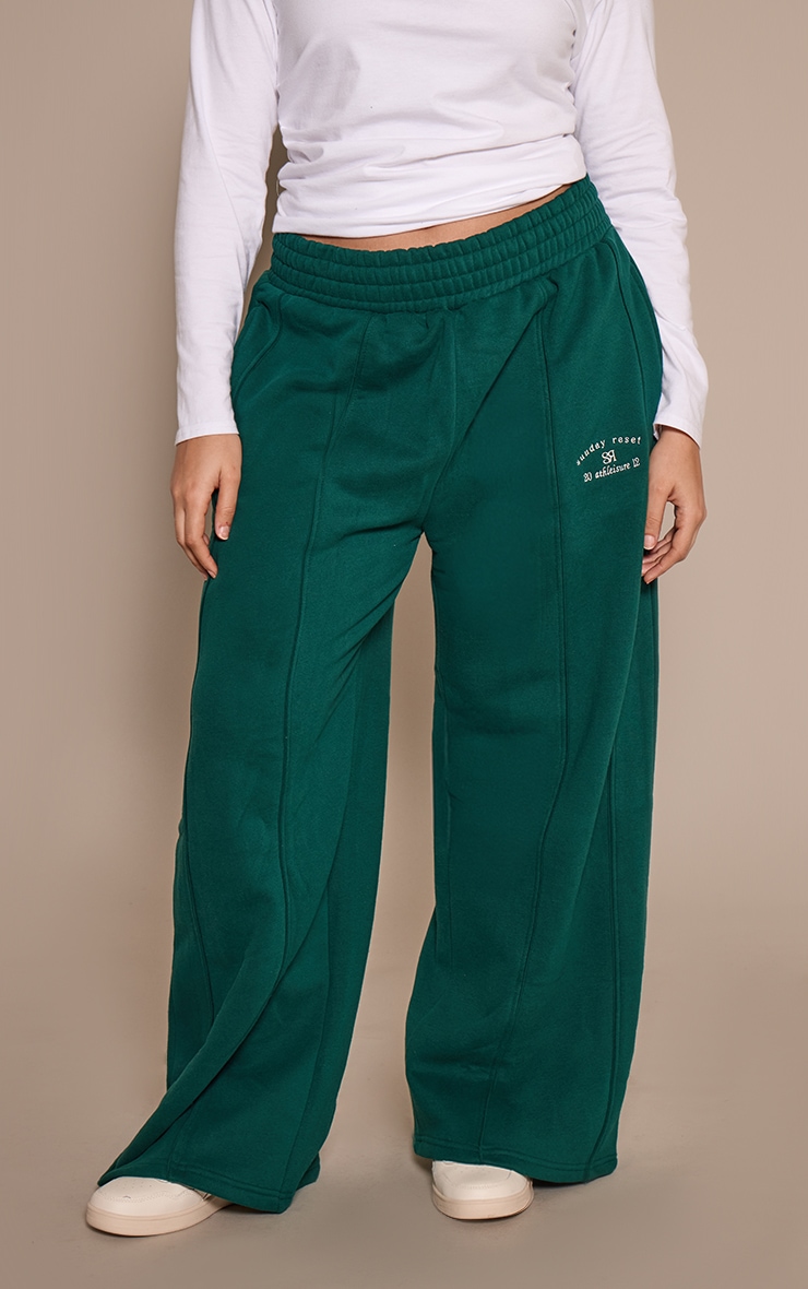 Plus Forest Green Sunday Reset Embroided Wide Leg Track Pant image 2