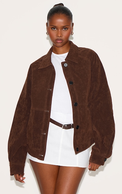 Dark Brown Oversized Faux Suede Jacket