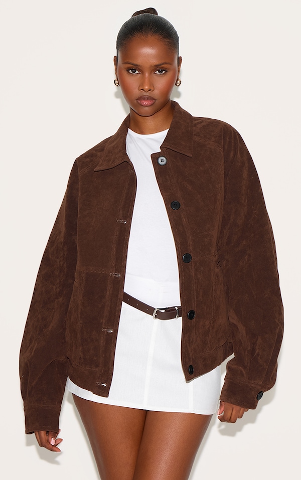 Dark Brown Oversized Faux Suede Jacket