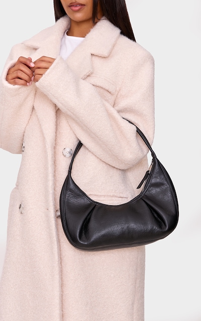 Black Crinkle PU Pleat Detail Shoulder Bag