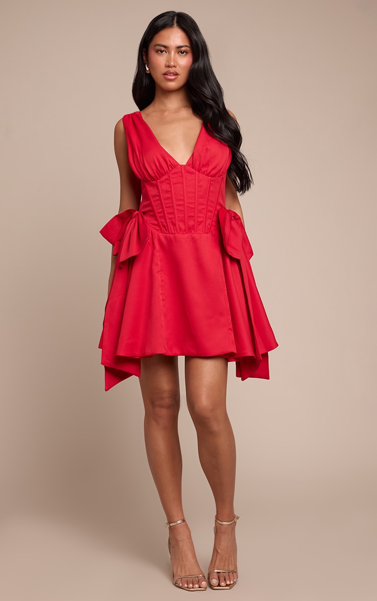Red Bow Detail Woven Shift Dress image 3