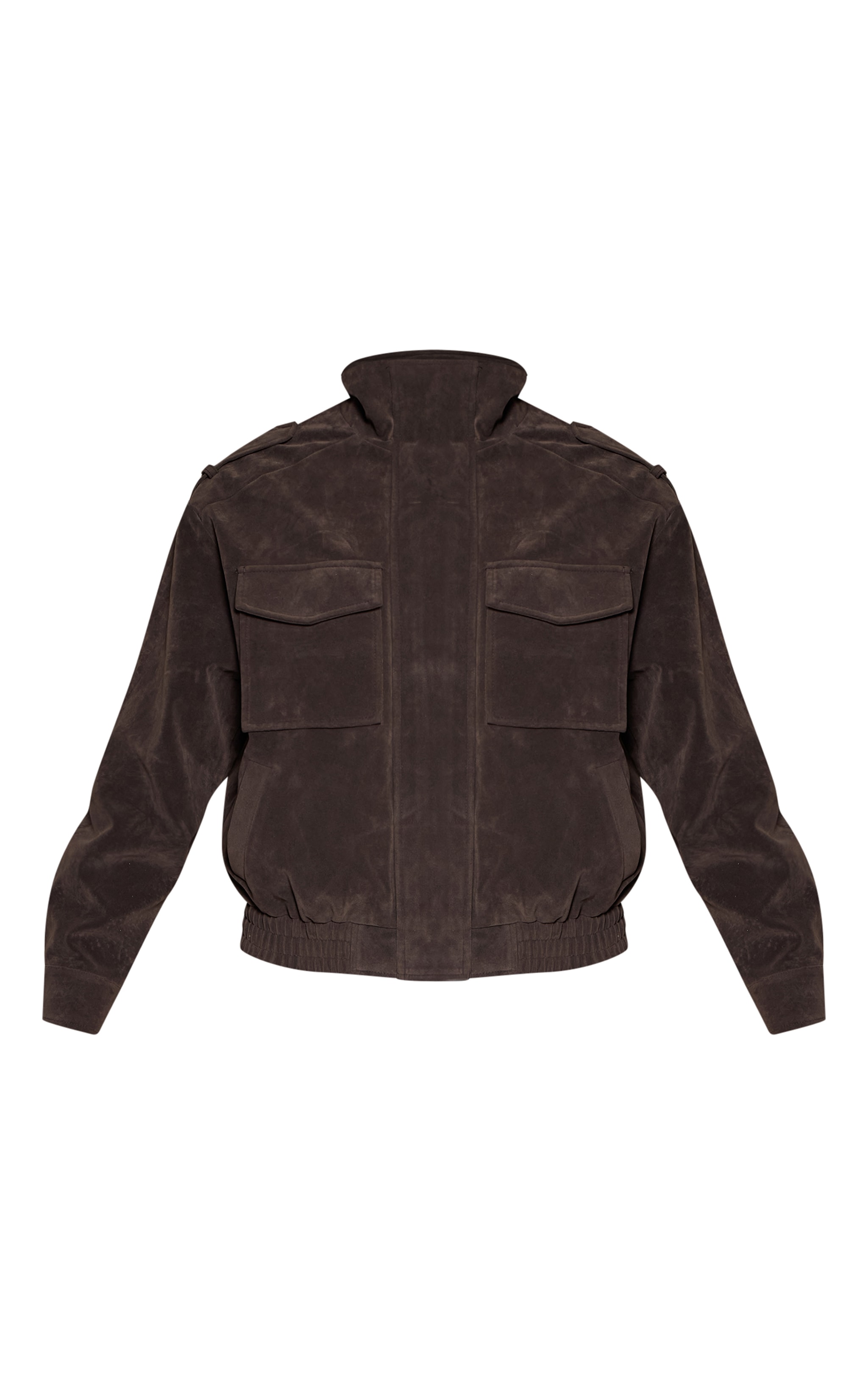 Dark Grey Funnel Neck Pocket Detail Faux Suede Bomber  image 5