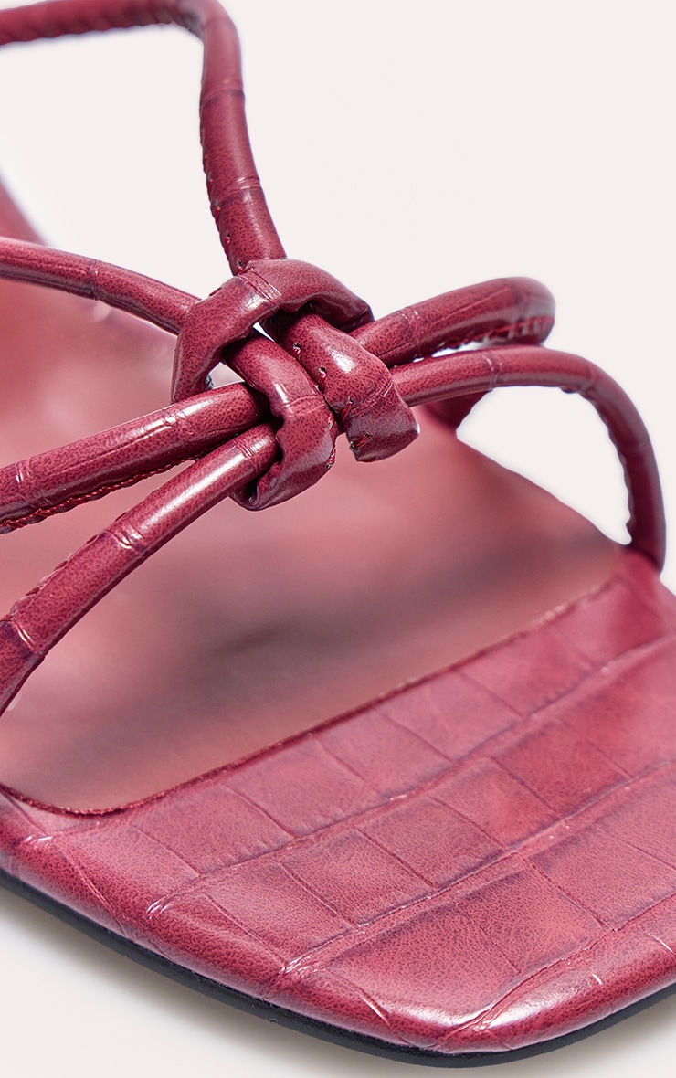 Burgundy Wide Fit Croc Pu Square Toe Knotted Heeled Mules image 4