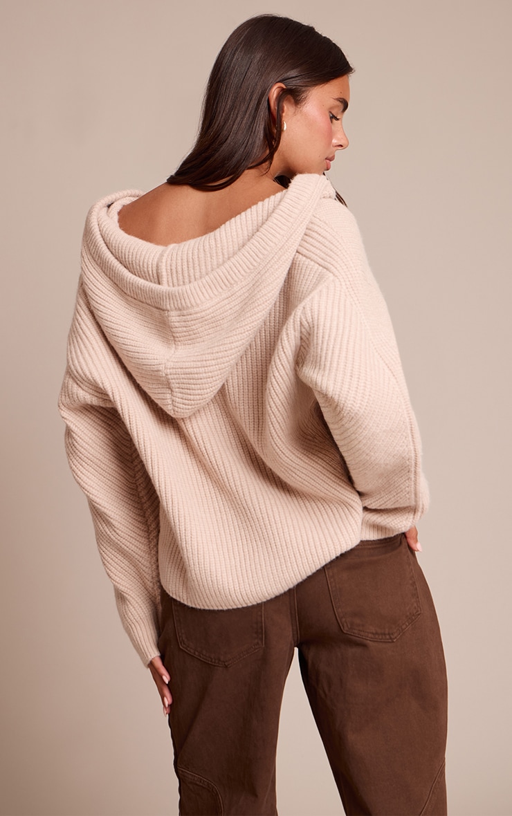 Beige Thick Knit Oversized Button Through Cardigan image 2
