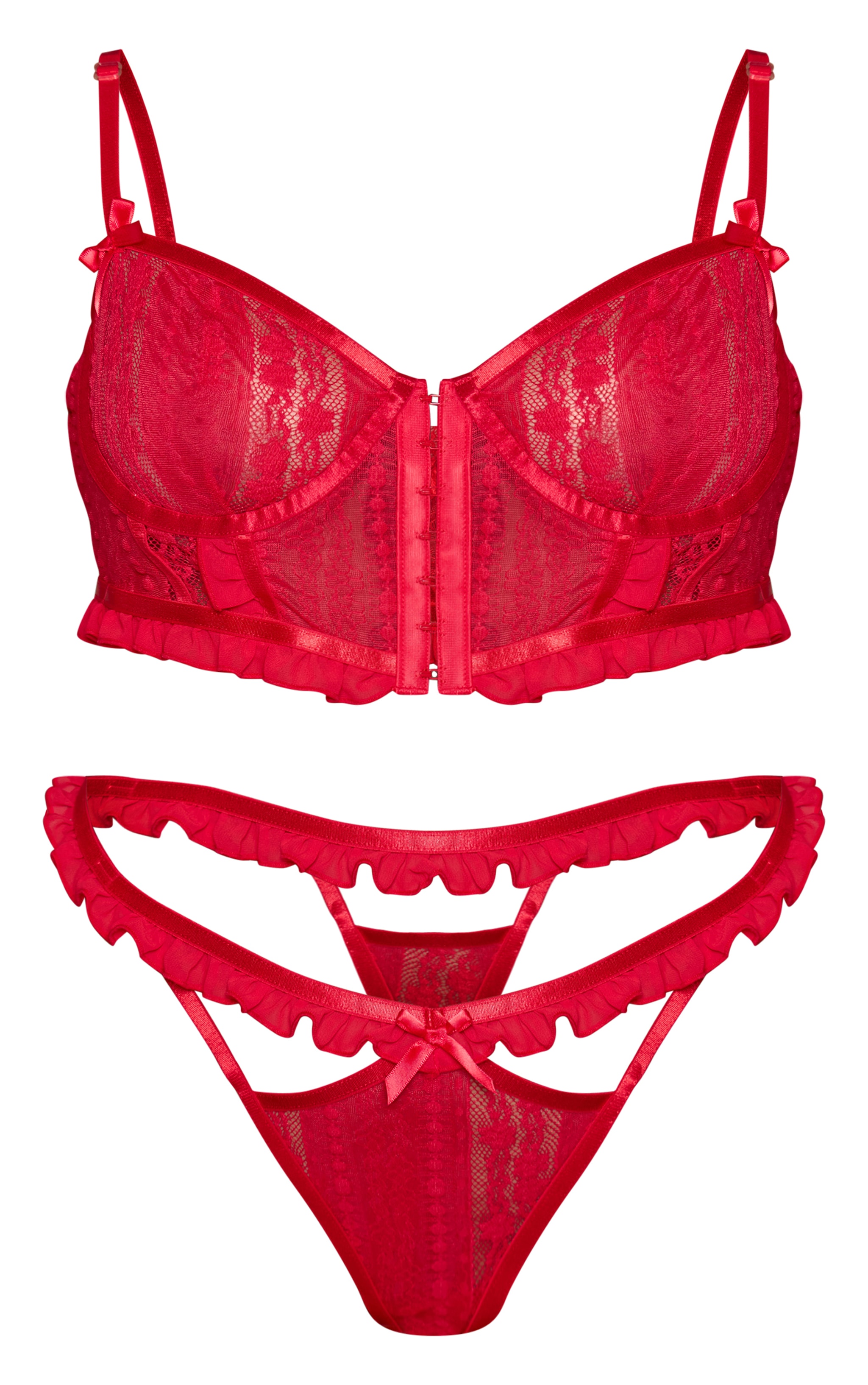 Plus Red Lace Texture Corset Lingerie Set image 5