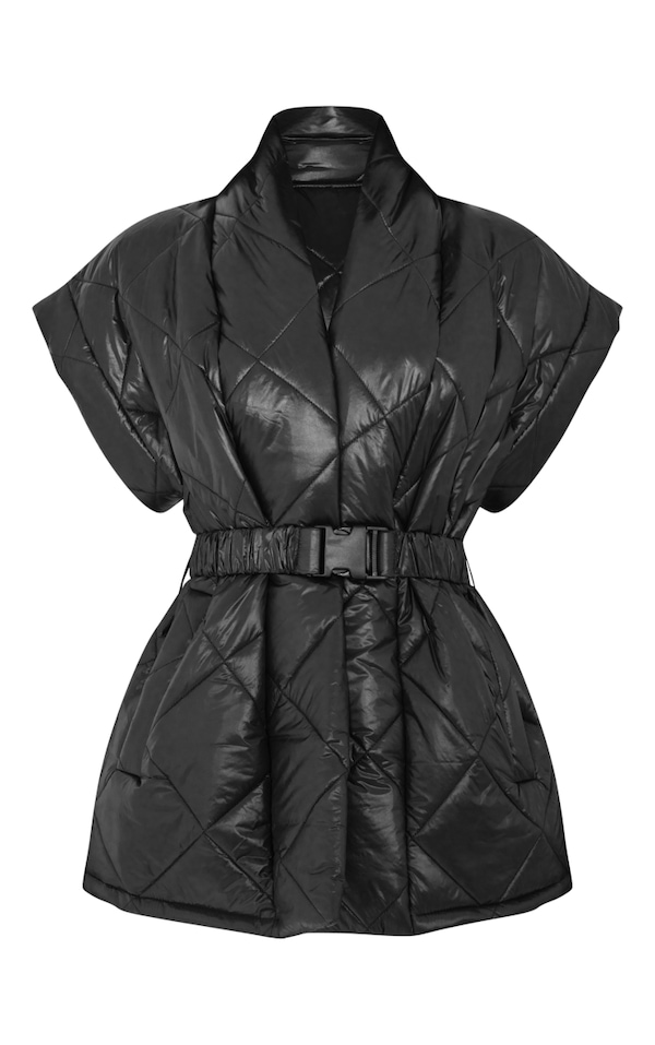 Black Diamond Quilted Belted Coat main image 0