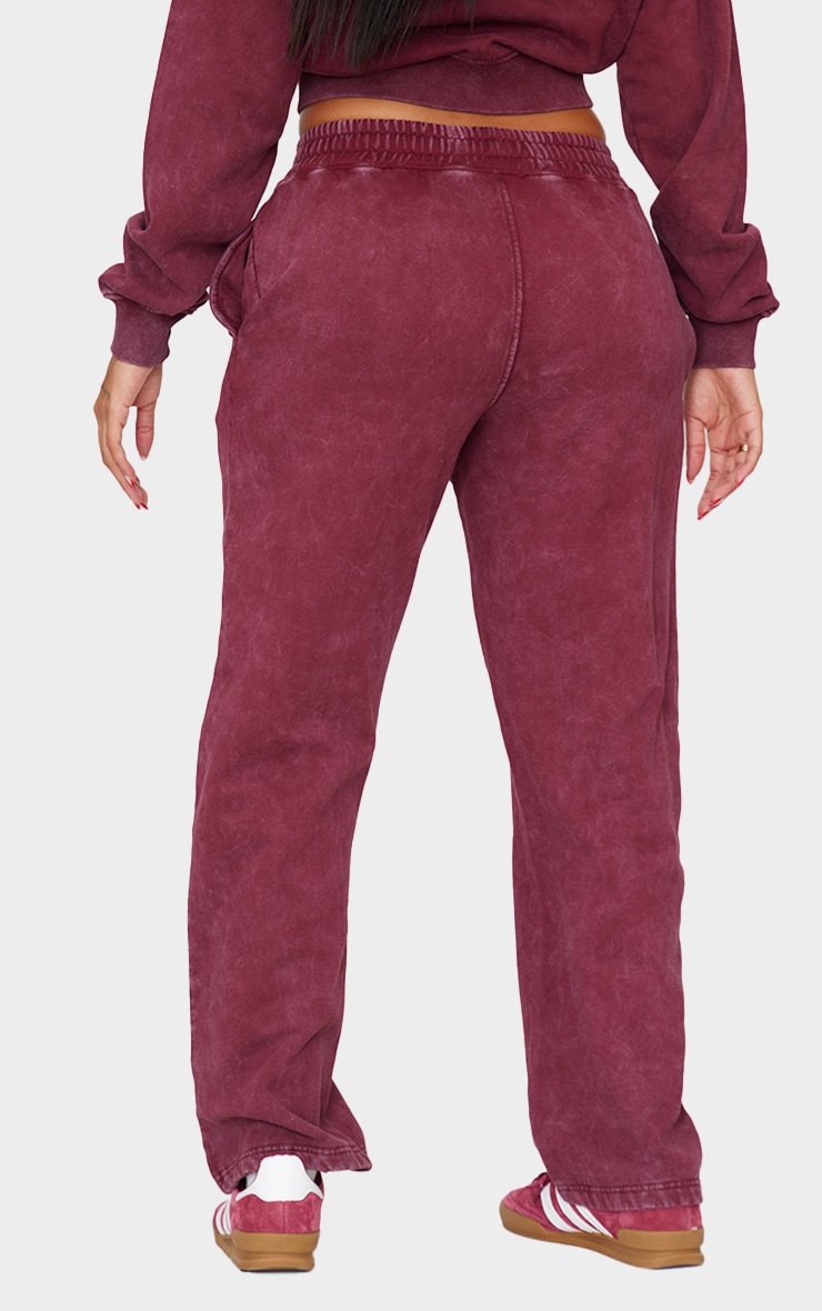 PRETTYLITTLETHING Shape Burgundy Printed High Waist Wide Leg Joggers image 3