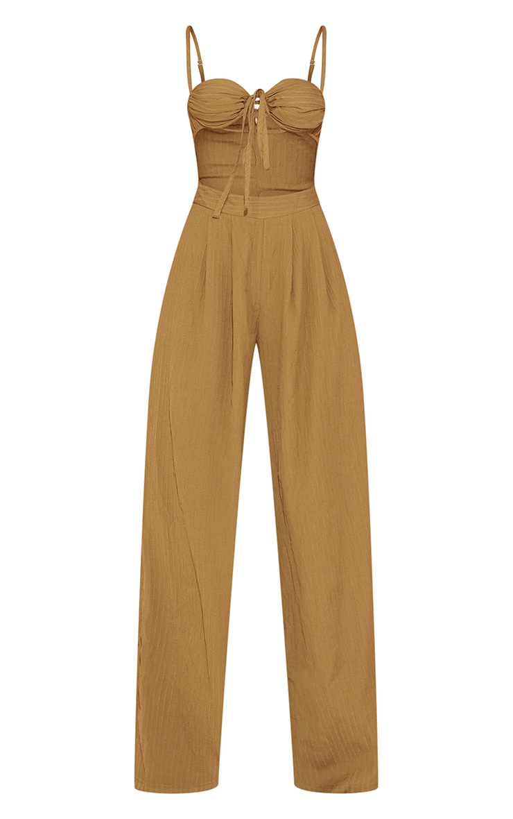 Olive Textured Strappy Cup Detail Cut Out Wide Leg Jumpsuit image 5