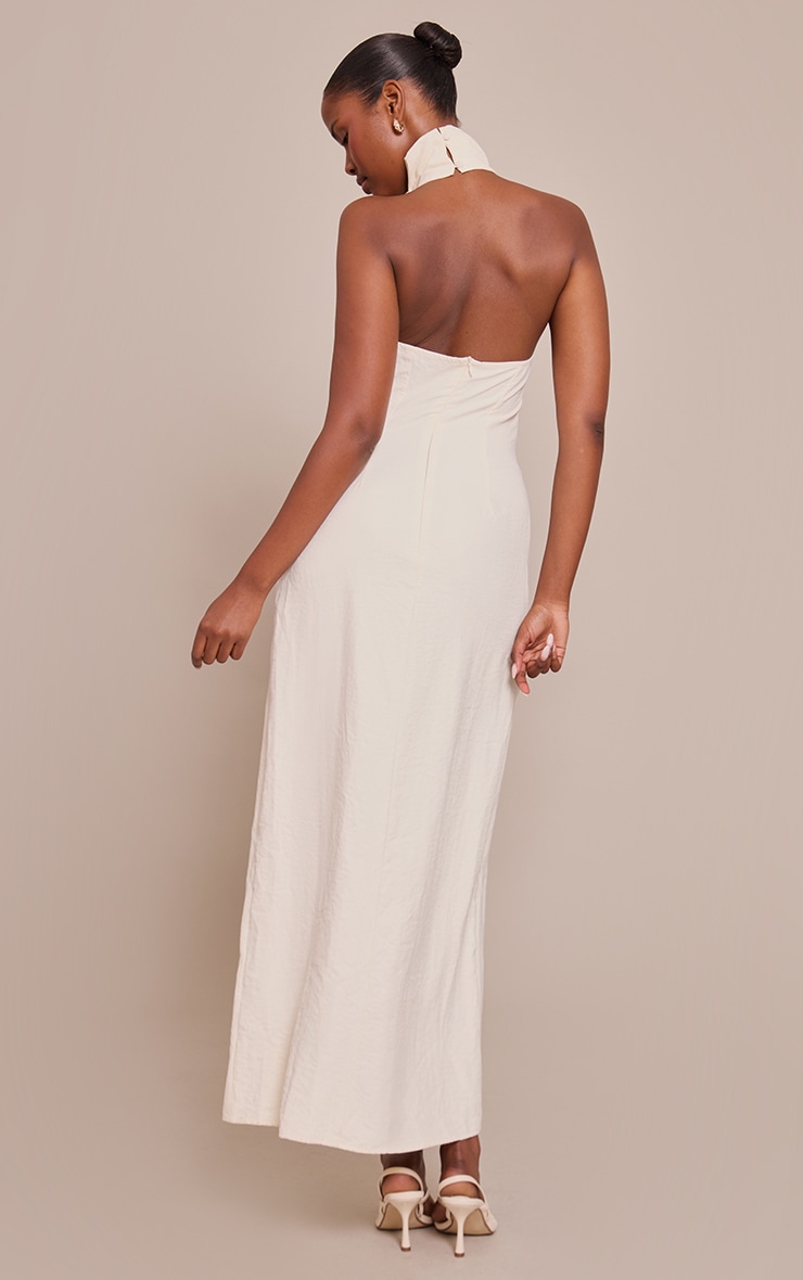Cream Textured Cowl Neck Sleeveless Maxi Dress image 2