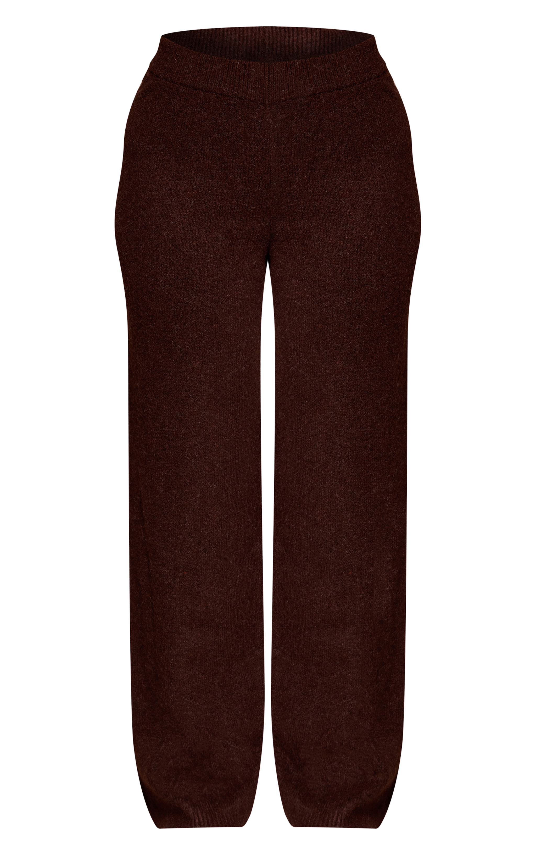 Petite Brown Ribbed Waist Knitted Wide Leg Pants image 5