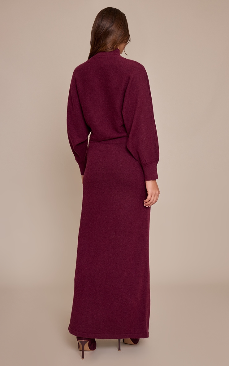 Burgundy Wrap Knit Maxi Skirt image 3