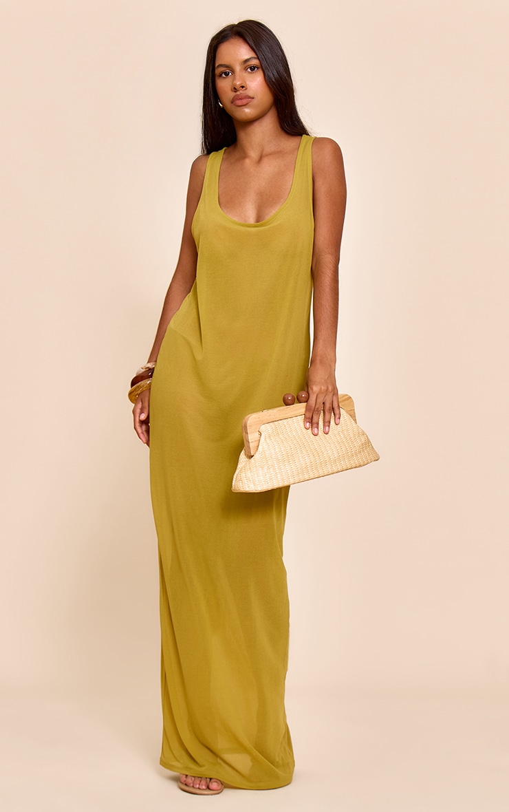 Petite Olive Chiffon Column Maxi Dress image 3