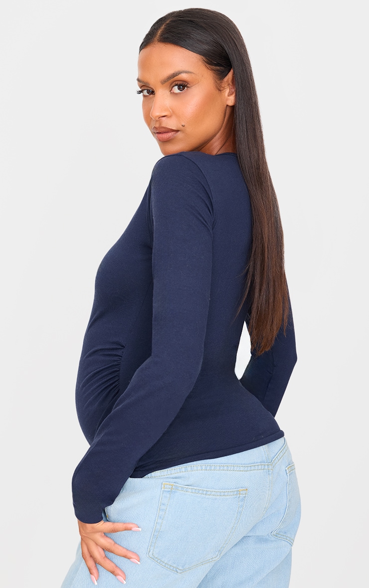 Maternity Navy Crew Neck Long Sleeve Fitted Top image 2