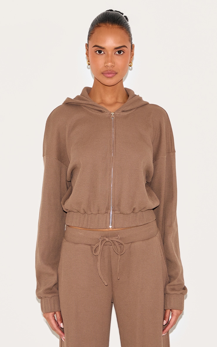 Floral Cropped Zip Hoodie Drawstring Wide-leg Pants Two Piece Set