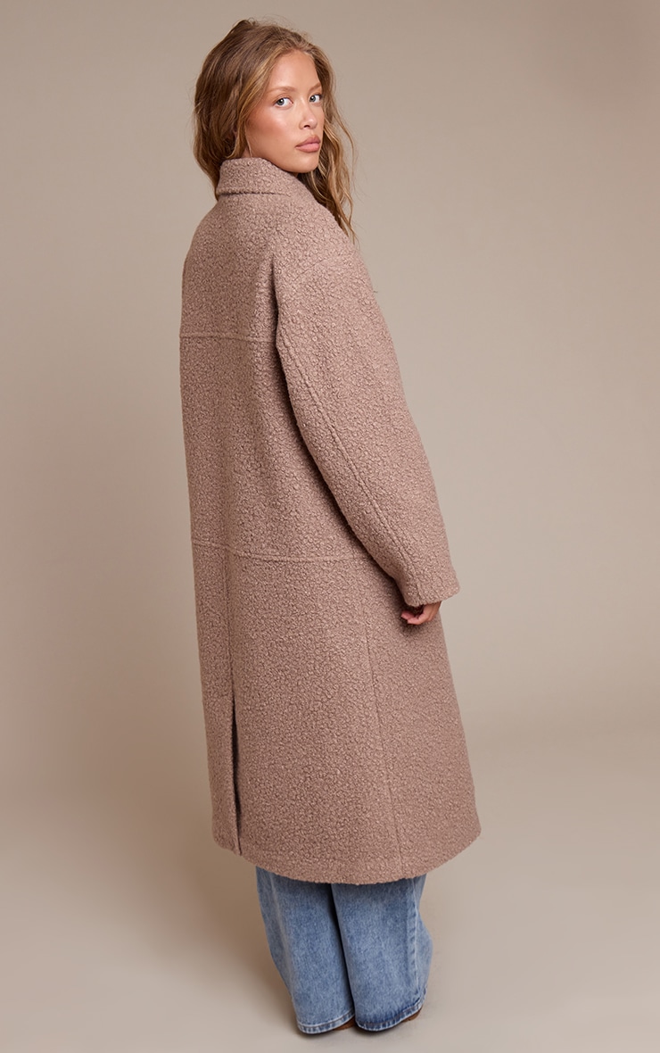 Taupe Boucle Double Breasted Maxi Coat image 2
