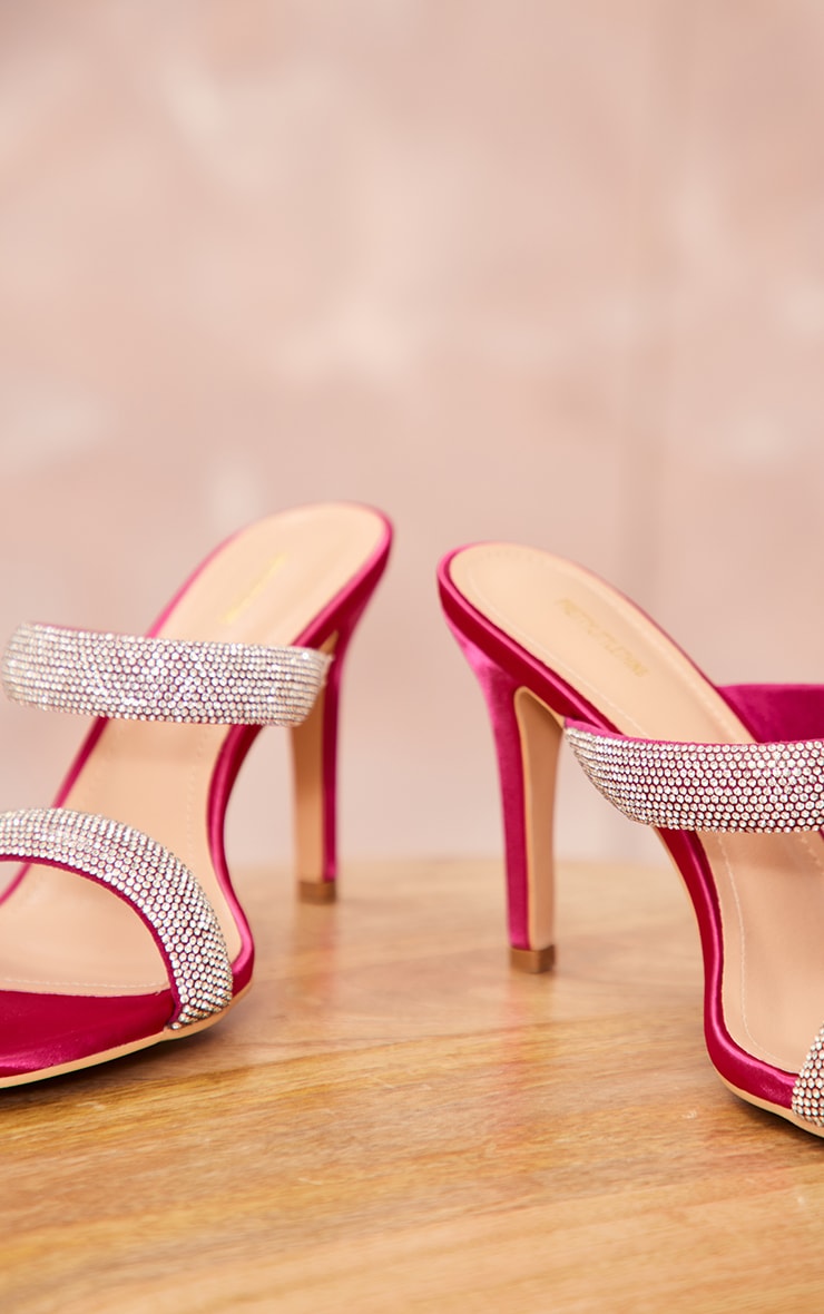 Hot Pink Diamante Padded Strap Mules PrettyLittleThing