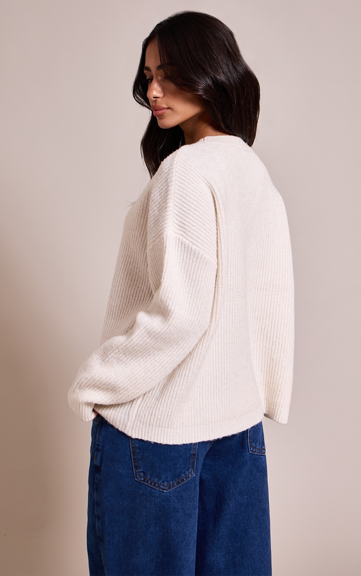 Petite Cream Round Neck Knit Raglan Sleeve Sweater image 2