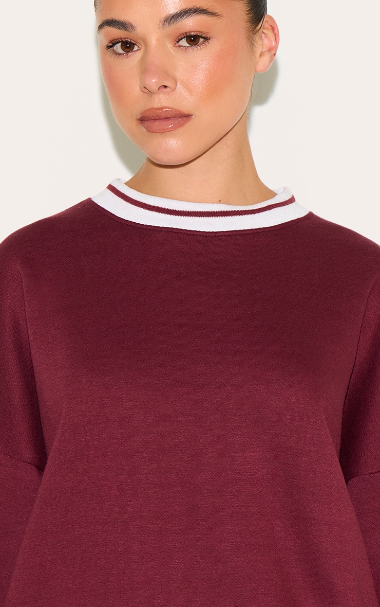 Burgundy Striped Ribbed Hem Oversized Sweatshirt image 4