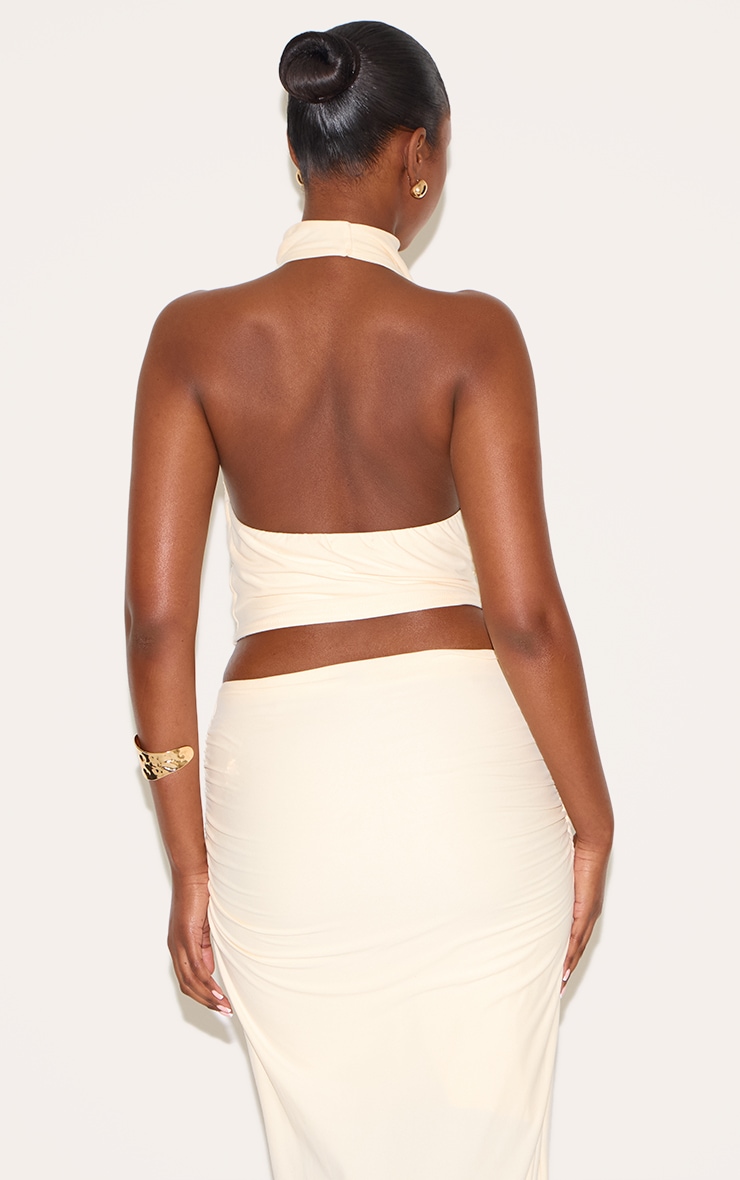 Butter Yellow Soft Touch Ruched Halter Crop Top image 2