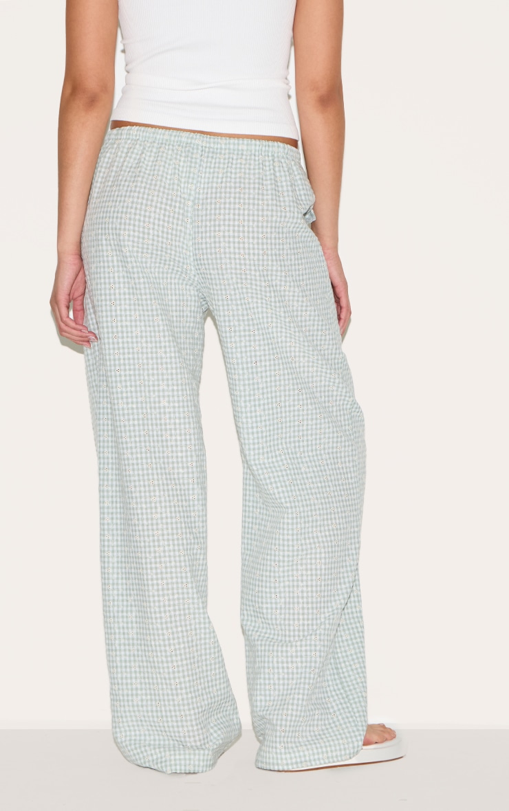 Sage Gingham Broderie Embroidered Straight Leg Pants image 3